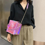 Chinese Tower Print Women Shoulder Bag Laser Small Purse Chain Crossbody Messeng