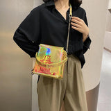 Chinese Tower Print Women Shoulder Bag Laser Small Purse Chain Crossbody Messeng