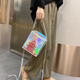 Chinese Tower Print Women Shoulder Bag Laser Small Purse Chain Crossbody Messeng