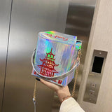 Chinese Tower Print Women Shoulder Bag Laser Small Purse Chain Crossbody Messeng
