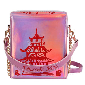 Chinese Tower Print Women Shoulder Bag Laser Small Purse Chain Crossbody Messeng