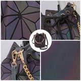 Geometric Reflective Luminous Bucket Bag Drawstring Crossbody Shoulder Bags