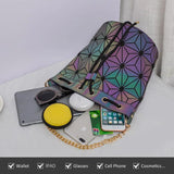 Geometric Reflective Luminous Bucket Bag Drawstring Crossbody Shoulder Bags