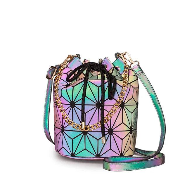 Geometric Reflective Luminous Bucket Bag Drawstring Crossbody Shoulder Bags