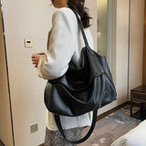 Winter Vintage PU Leather Women's Shoulder Handbags Solid Large Hobo Bags