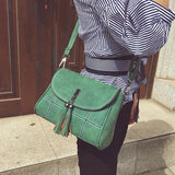 Plaid Messenger Handbags for Women Travel Shoulder Bag Tassels Crossbody Purse