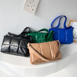 Quilted Nylon Shoulder Bag for Women with Fluffy Weave - Space Pad Design