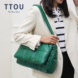 Quilted Nylon Shoulder Bag for Women with Fluffy Weave - Space Pad Design