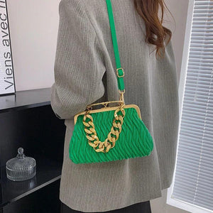 Women Pleated Shell Crossbody Bag Green Messenger