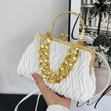 Women Pleated Shell Crossbody Bag Green Messenger