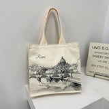 Women Canvas Shoulder Bag Rome Print Shopping Bags Female Handbags
