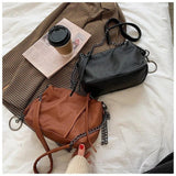 Retro Crossbody Bag Small Square Soft PU Leather Shoulder Chain Female Bag