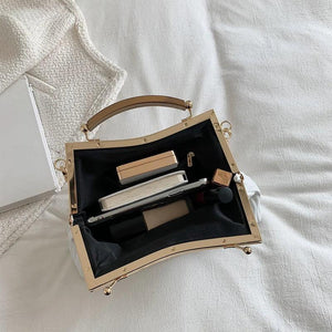 Fashion Metal Handle Ladies Handbag Chain Shoulder Bag Stripe Pleated Square Cro