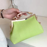 Fashion Metal Handle Ladies Handbag Chain Shoulder Bag Stripe Pleated Square Cro