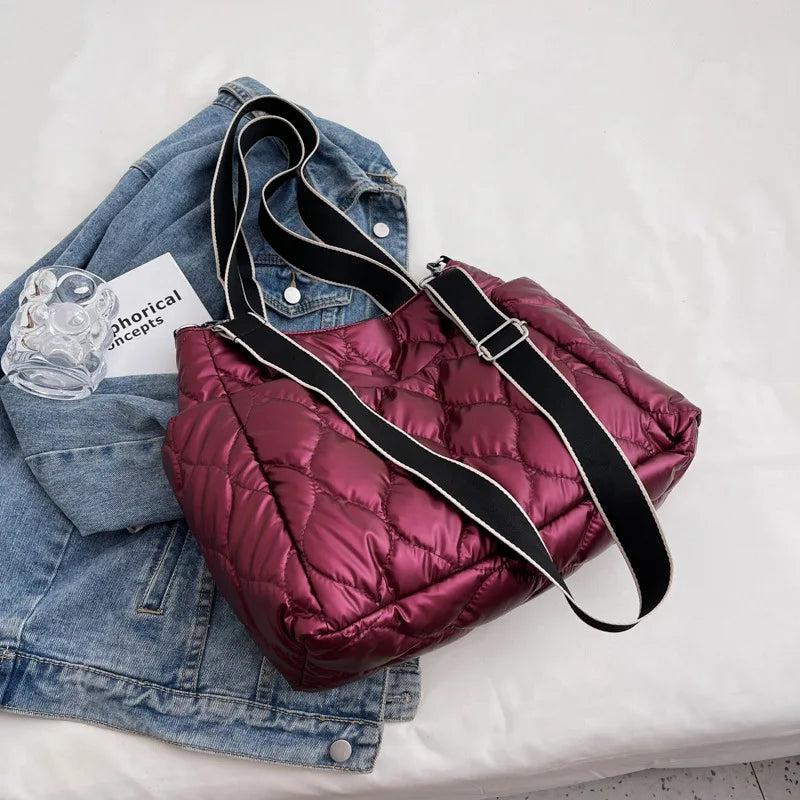 Casual Quilted Padded Crossbody Bag for Women Nylon Down Cotton Shoulder Bag