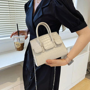 Purple Crocodile Pattern PU Leather Handbag Chain Shoulder Bag