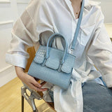 Purple Crocodile Pattern PU Leather Handbag Chain Shoulder Bag
