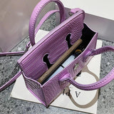 Purple Crocodile Pattern PU Leather Handbag Chain Shoulder Bag