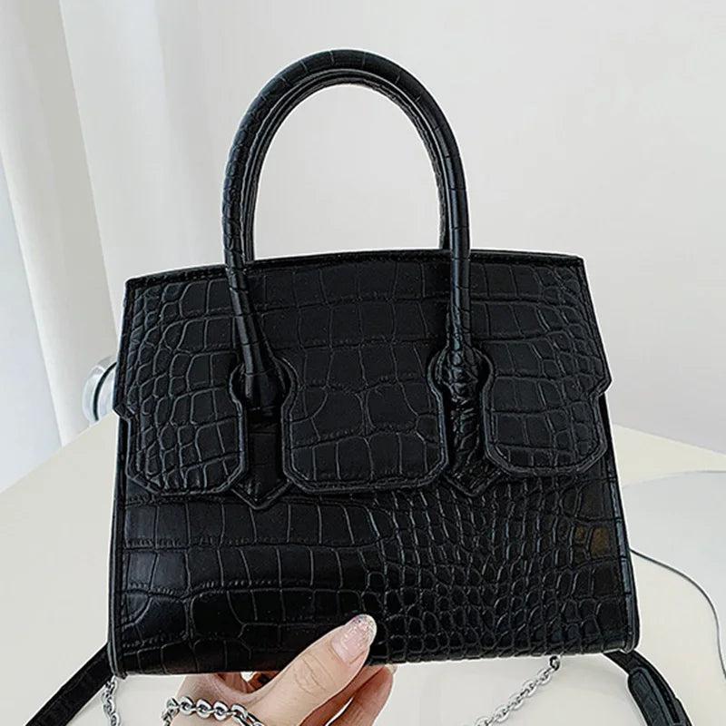 Purple Crocodile Pattern PU Leather Handbag Chain Shoulder Bag