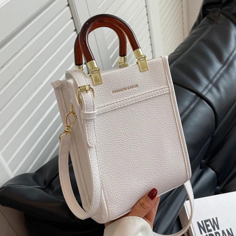 Women High Handbag Lady PU Leather Brown Small Totes Female Shoulder Bags