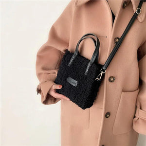 Women's Handwoven Shoulder Bag Lamb Wool Autumn Square Crossbody Bag