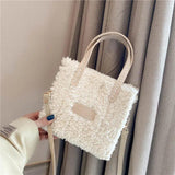 Women's Handwoven Shoulder Bag Lamb Wool Autumn Square Crossbody Bag