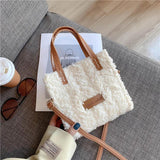 Women's Handwoven Shoulder Bag Lamb Wool Autumn Square Crossbody Bag