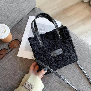 Women's Handwoven Shoulder Bag Lamb Wool Autumn Square Crossbody Bag