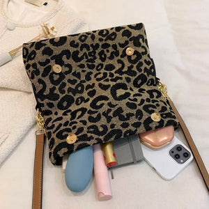 Vintage Leopard Handbags Canvas Chain Shoulder Bags Clutch