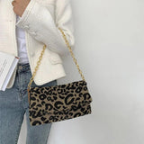 Vintage Leopard Handbags Canvas Chain Shoulder Bags Clutch