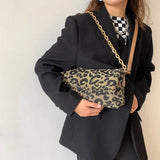 Vintage Leopard Handbags Canvas Chain Shoulder Bags Clutch
