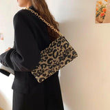 Vintage Leopard Handbags Canvas Chain Shoulder Bags Clutch