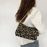 Vintage Leopard Handbags Canvas Chain Shoulder Bags Clutch
