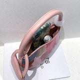 Pink Half Moon Handbag PU Leather Tote Flower Shoulder Bag Evening Clutch