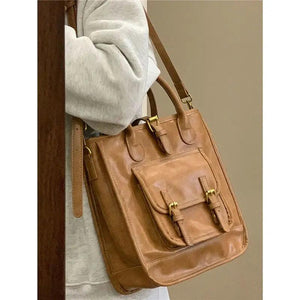 Vintage Leather Tote Bag for Women Large Capacity Handbag