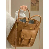 Vintage Leather Tote Bag for Women Large Capacity Handbag