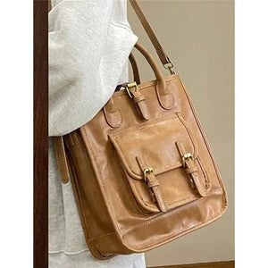 Vintage Leather Tote Bag for Women Large Capacity Handbag