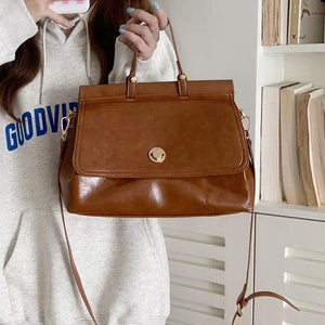 Large Solid Messenger Bag for Women Portable Crossbody Work Briefcase