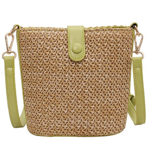 Summer Straw Woven Bucket Crossbody Bag for Women