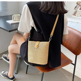 Summer Straw Woven Bucket Crossbody Bag for Women