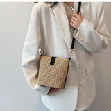 Summer Straw Woven Bucket Crossbody Bag for Women