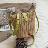 Summer Straw Woven Bucket Crossbody Bag for Women