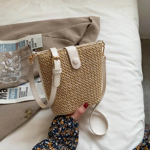 Summer Straw Woven Bucket Crossbody Bag for Women