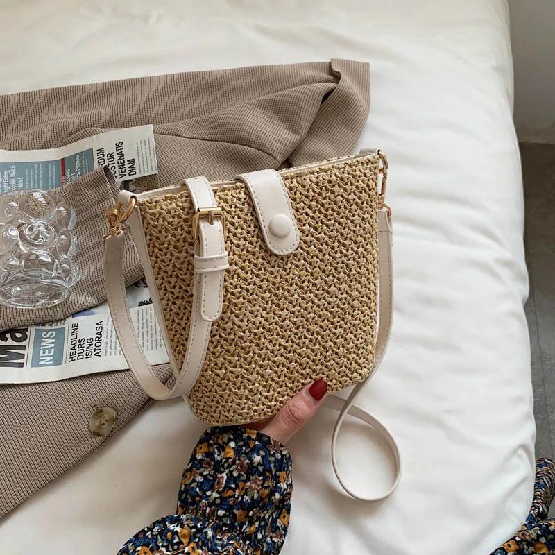 Summer Straw Woven Bucket Crossbody Bag for Women
