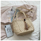 Straw Bucket Crossbody Bags for Women - Summer Handbags Tassel Shoulder Bags