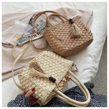 Straw Bucket Crossbody Bags for Women - Summer Handbags Tassel Shoulder Bags