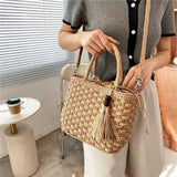Straw Bucket Crossbody Bags for Women - Summer Handbags Tassel Shoulder Bags