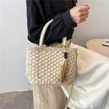 Straw Bucket Crossbody Bags for Women - Summer Handbags Tassel Shoulder Bags