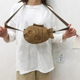 Cartoon Taiyaki Shoulder Bag Ugly Mini Canvas Handbag