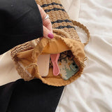 Striped Straw Woven Shoulder Bag Bohemian Bucket Crossbody Beach Handbag